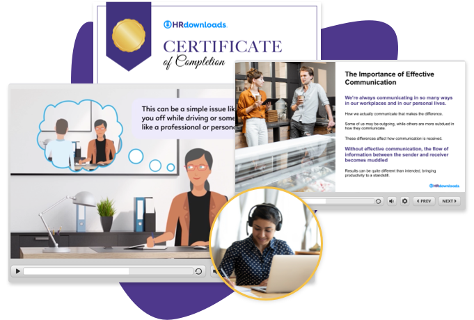 Screenshot of two training courses - certificate of a completed training course - an image of a female working on her laptop Screenshot of two training courses - certificate of a completed training course - an image of a female working on her laptop